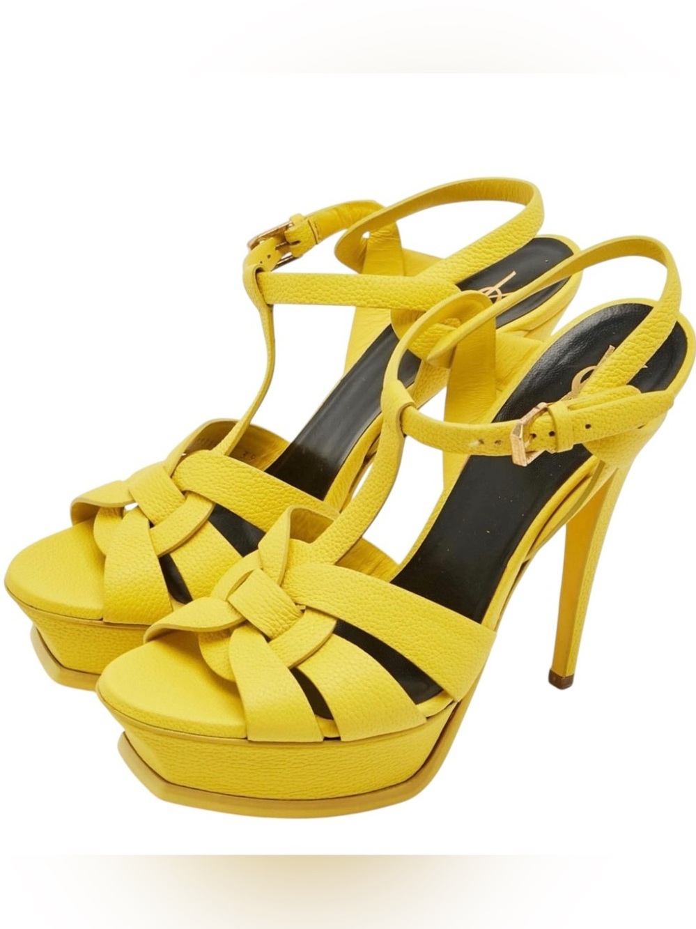 Yves Saint Laurent Tribute Yellow patent leather T-Strap Platform Sandals EU 38 - Picture 1 of 13